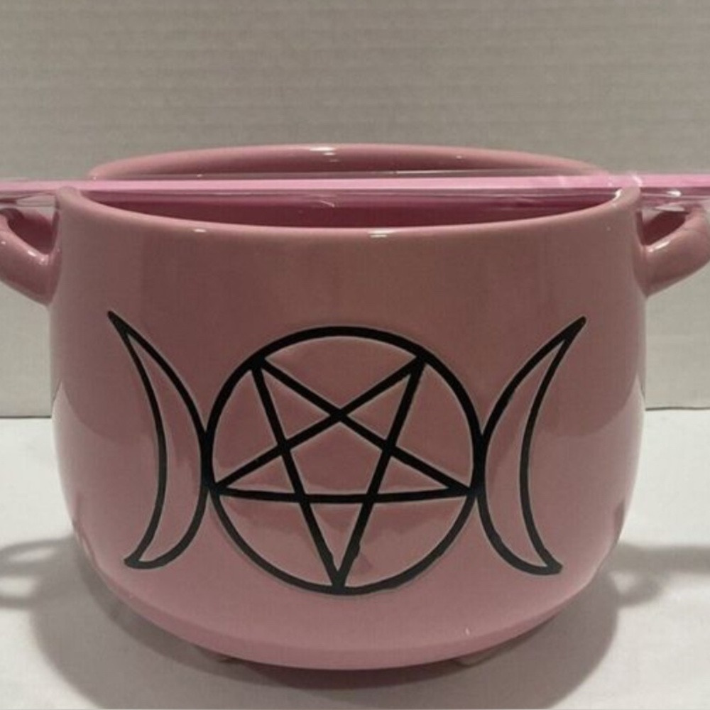 Dolls Kill Pink Black Pentagon Dark Of Night Gothic Soup Bowl W/Chop Sticks‎ NIB